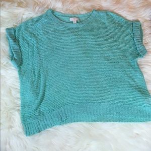 Open weave turquoise sweater